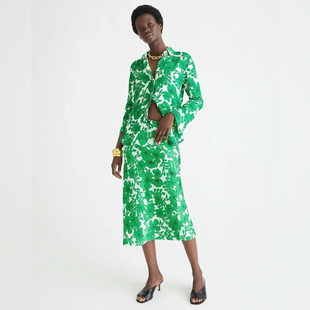 J.Crew Gwyneth slip skirt in greenhouse floral print BU219